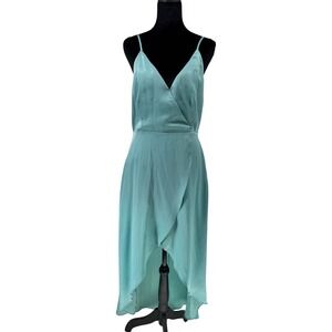 Gianni Bini Pia Dress Womens Large Succulent New High Low Faux Wrap Satin V-Neck